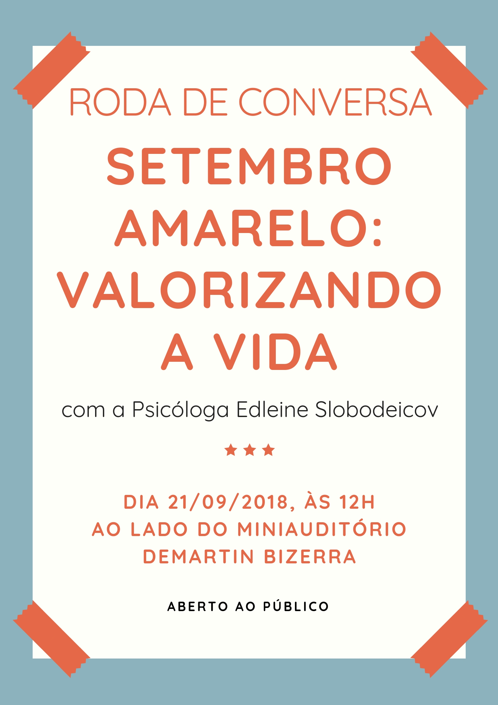 Banner de divulgação da roda de conversa setembro amarelo: valorizando a vida